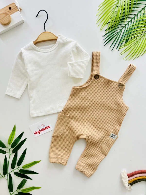 Waffle Kumaş Salopet Body Set