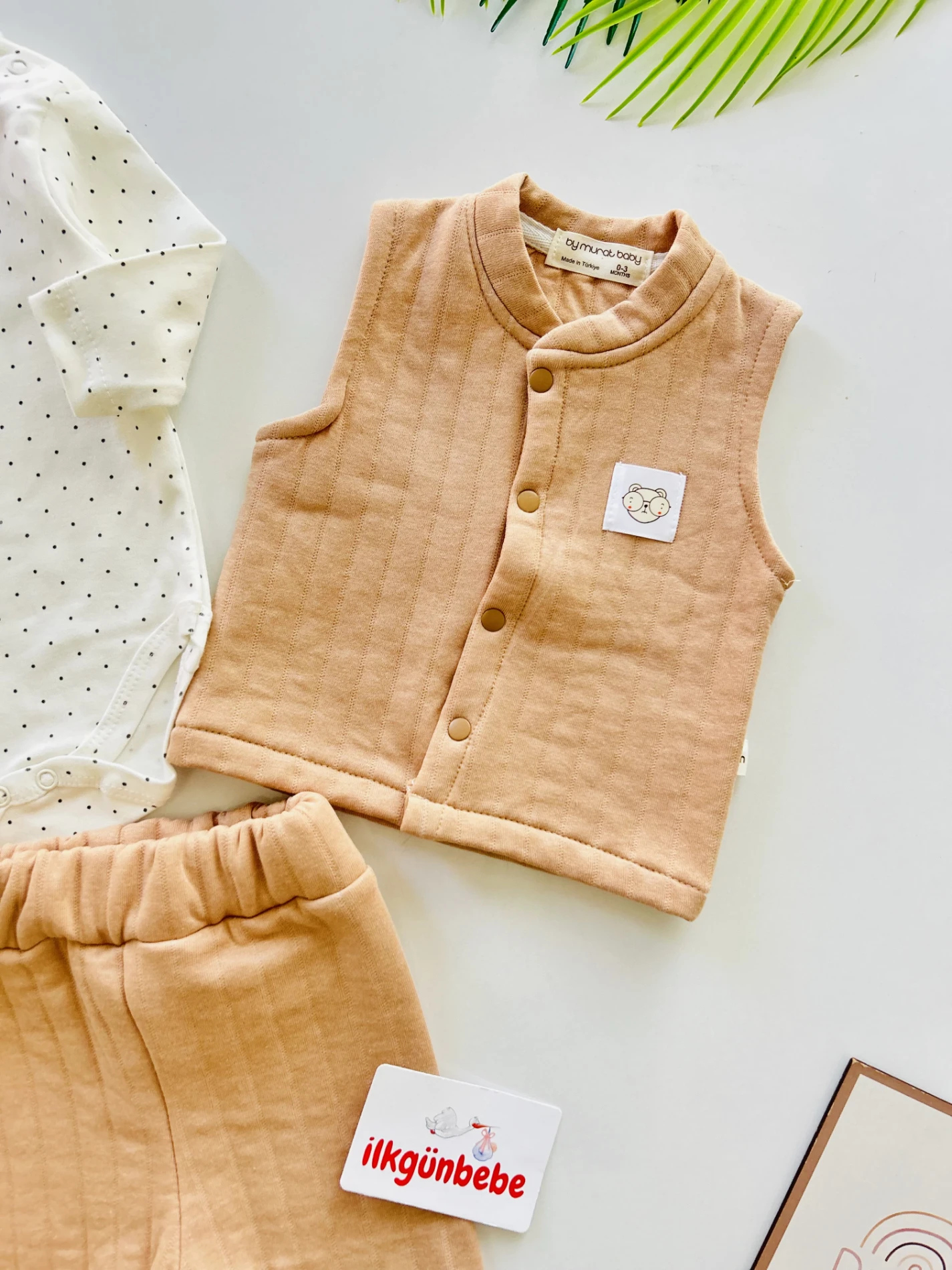 Puantiyeli Bodyli Yelekli %100 Pamuk 3’lü Takım