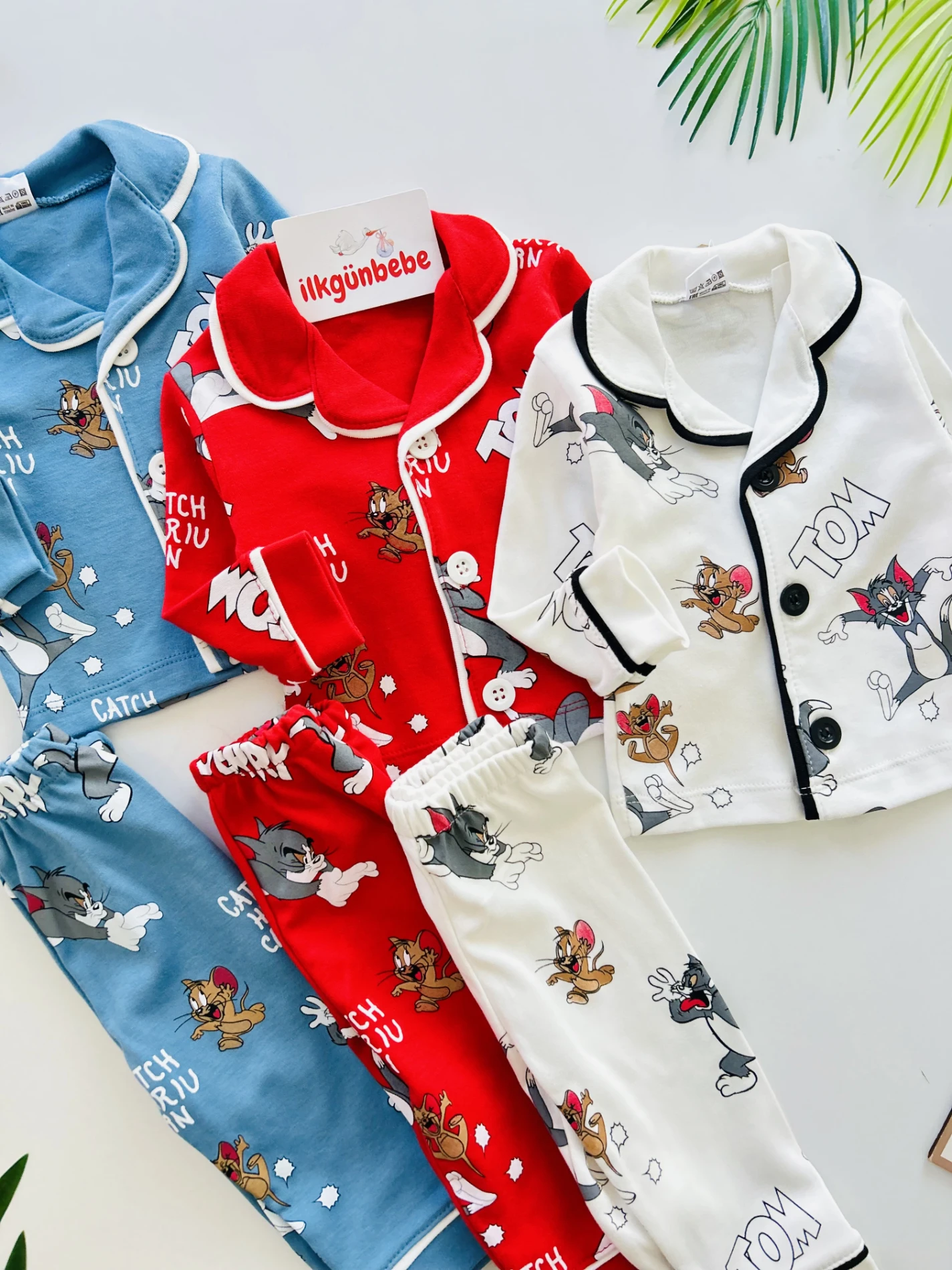 Tom And Jerry %100 Pamuk Bebe Yakalı Pijama Takımı