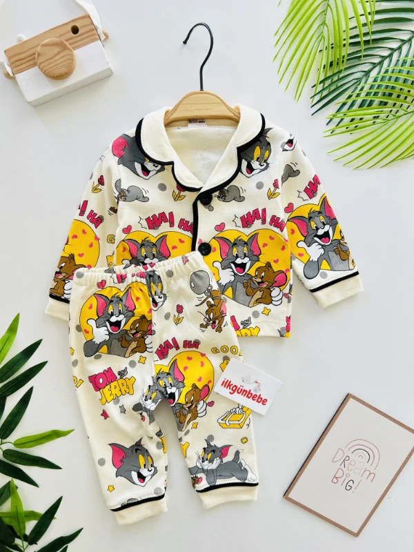 Tom And Jerry %100 Pamuk Bebe Yakalı Pijama Takımı