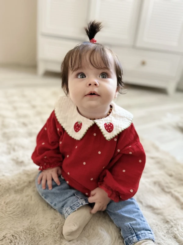 Çilek Yakalı Müslin Kumaş Sweatli Kot Pantalonlu Premium Kalite Takım