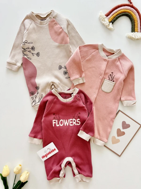 Flowers Favorite %100 Pamuk Boydan Çıtçıtlı Mevsimlik 3’lü Premium Kaliteli Set