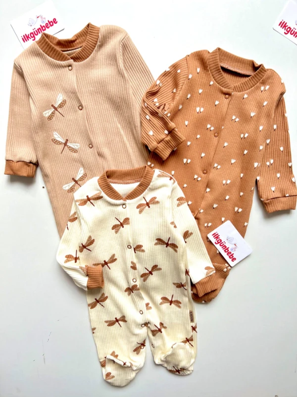  Ribanalı %100 Pamuk Mevsimlik 3’lü Tulum Set