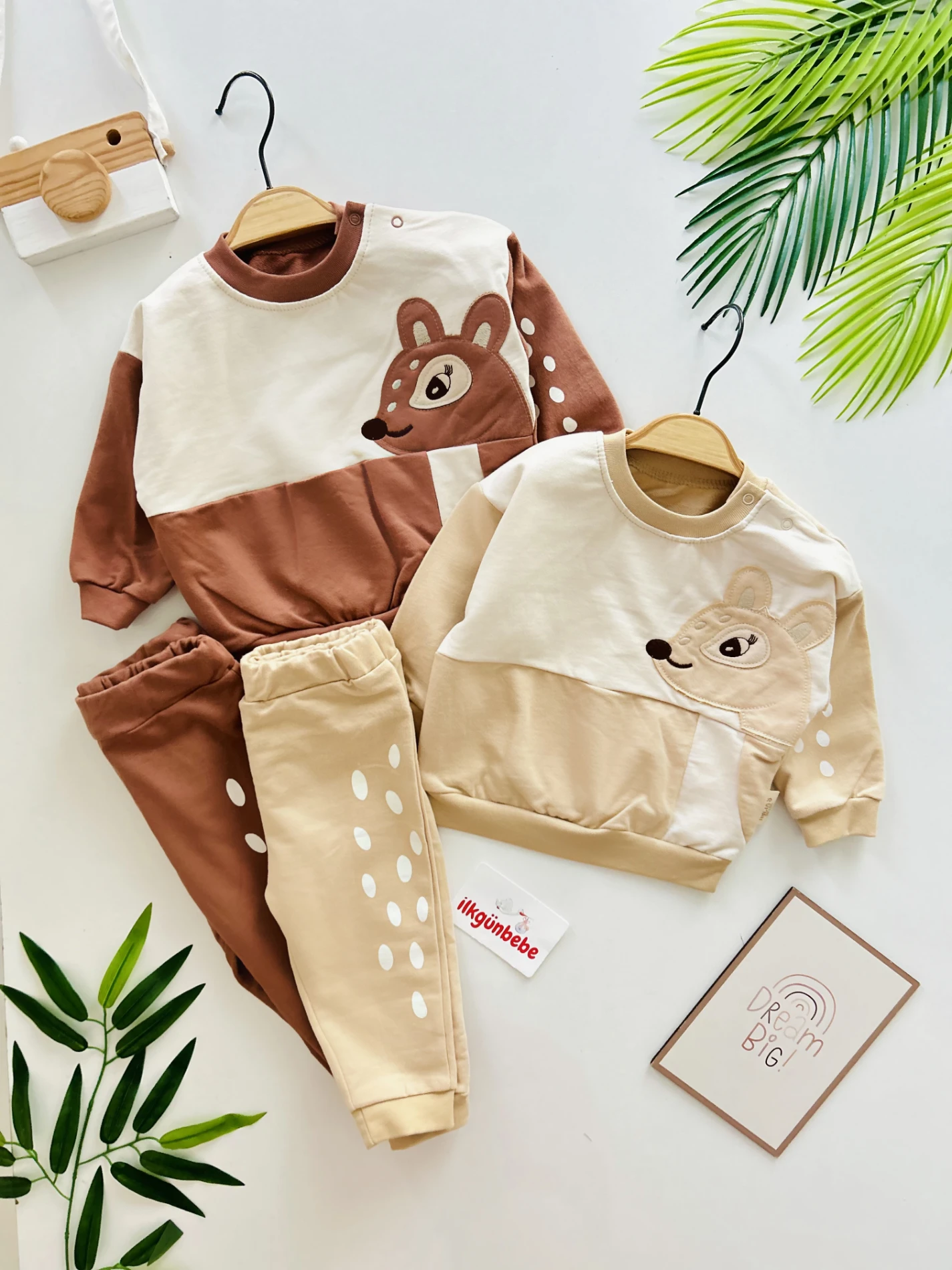 Geyik Desenli %100 Pamuk Yumuşacık 2’li Takım