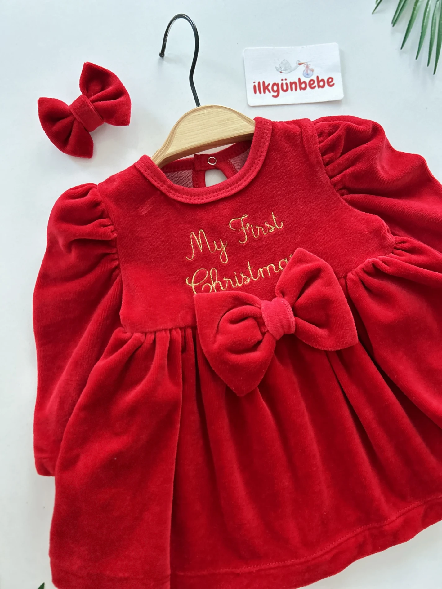 Kadife Fiyonk Detaylı Kadife Bandanalı Set