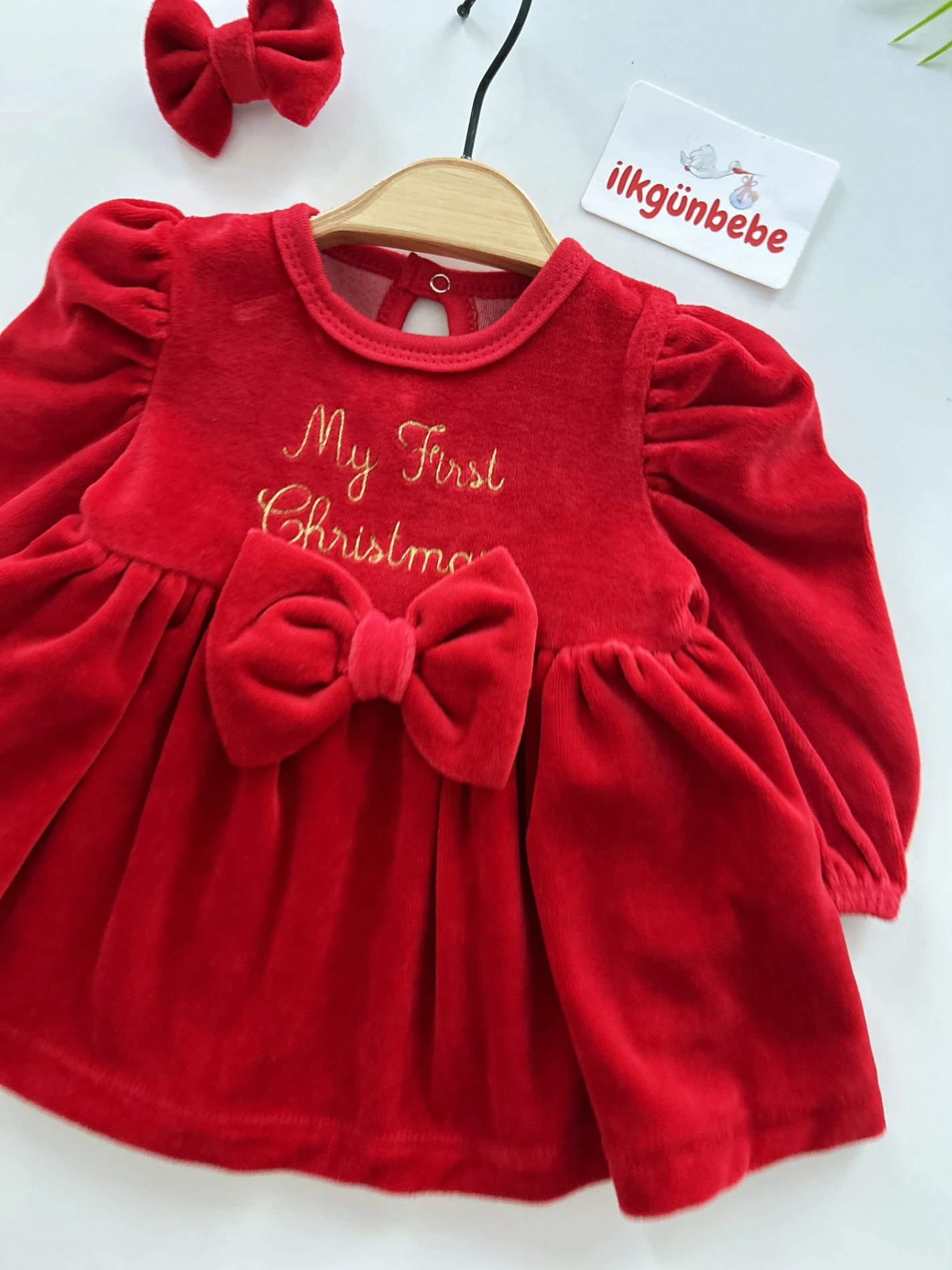 Kadife Fiyonk Detaylı Kadife Bandanalı Set