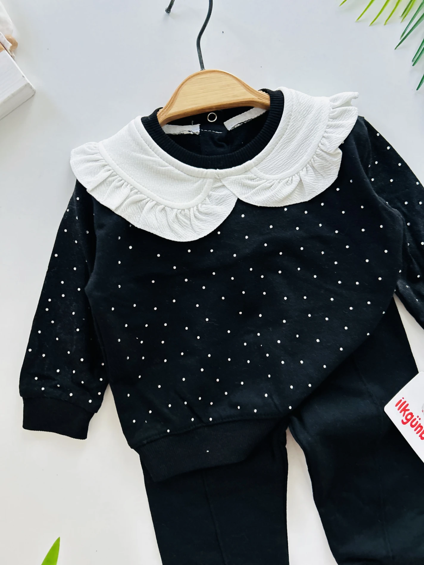 Parlak Taşlı Bebe Yakalı %100 Pamuk 2’li Takım