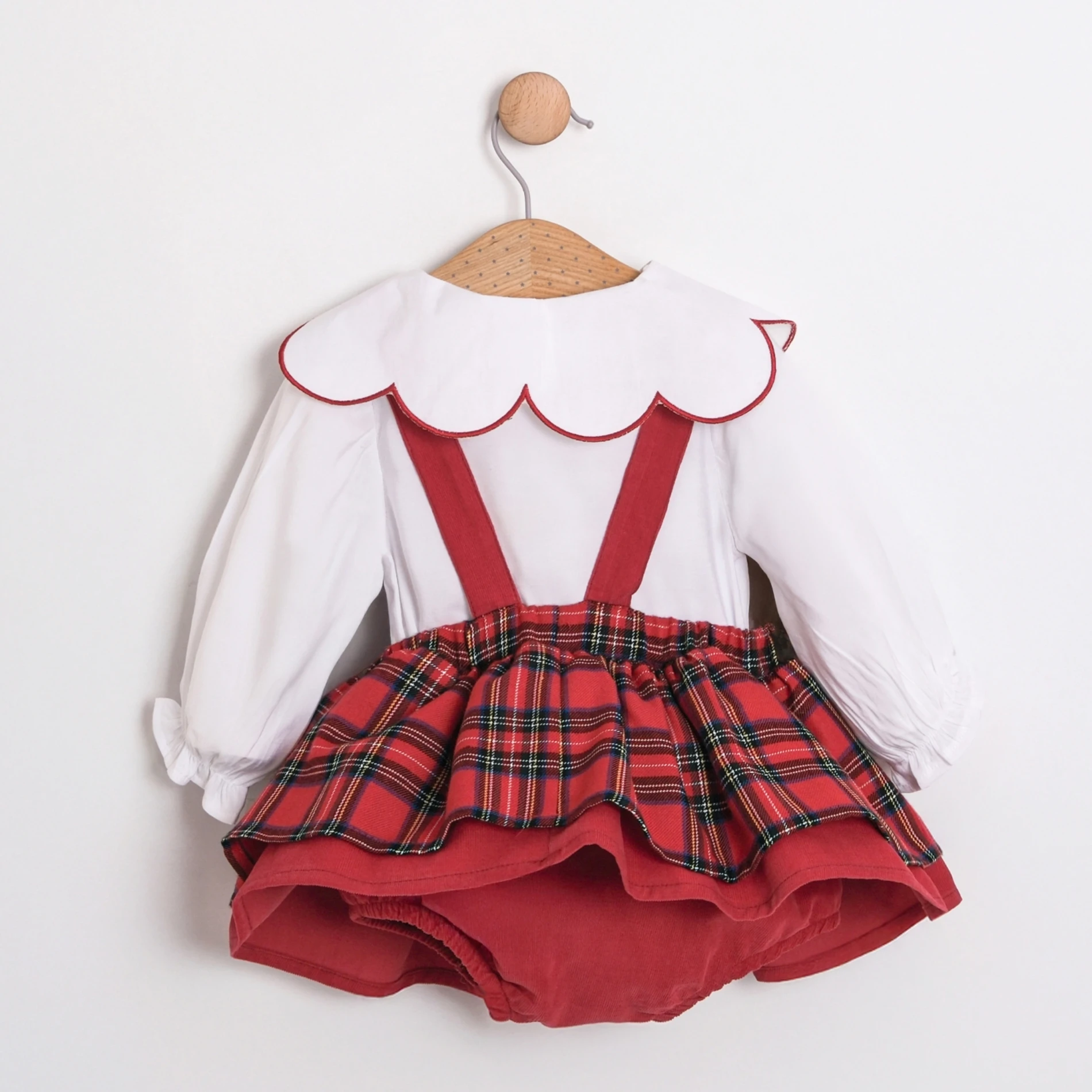 Özel Koleksiyon Bıjou Ekose Desen Tavşan Nakışlı Yaka Gömlekli Romper 