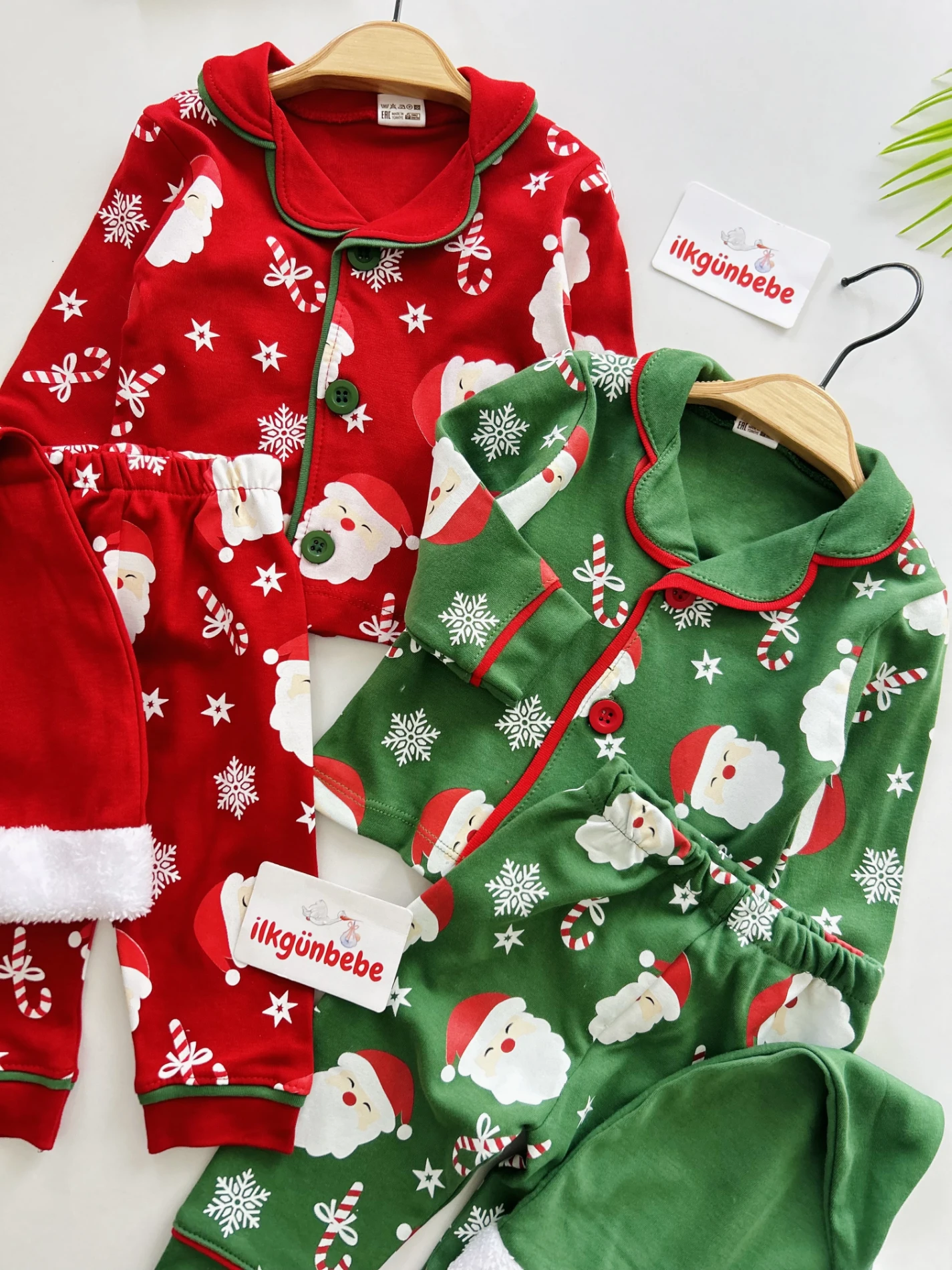 Bebe Yaka Noel Baba  Temalı %100 Pamuk Ponpon Şapkalı 3’lü Takım