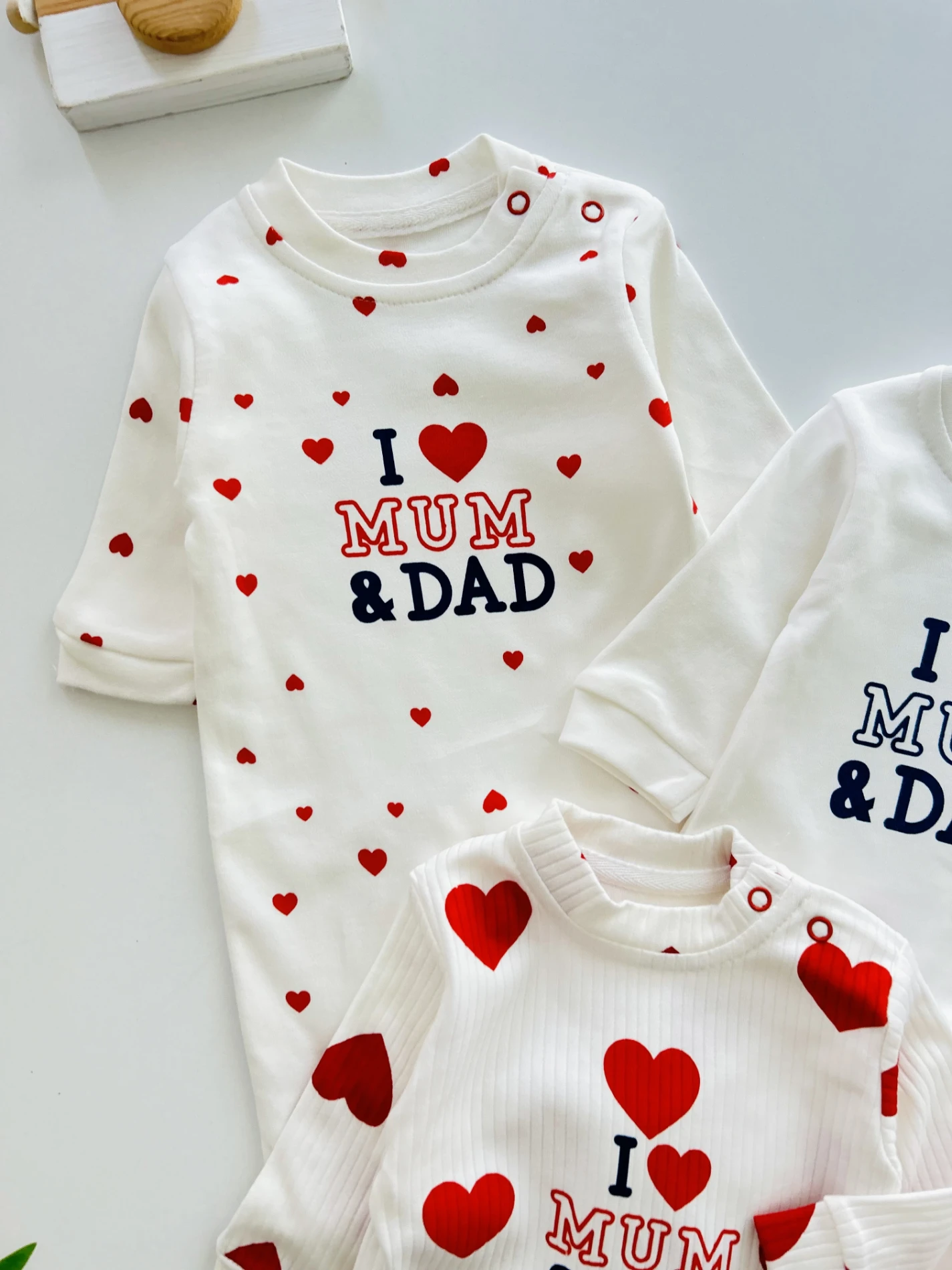 I Love Mom Dad Kalp Desenli %100 Pamuk 3’lü Tulum Set