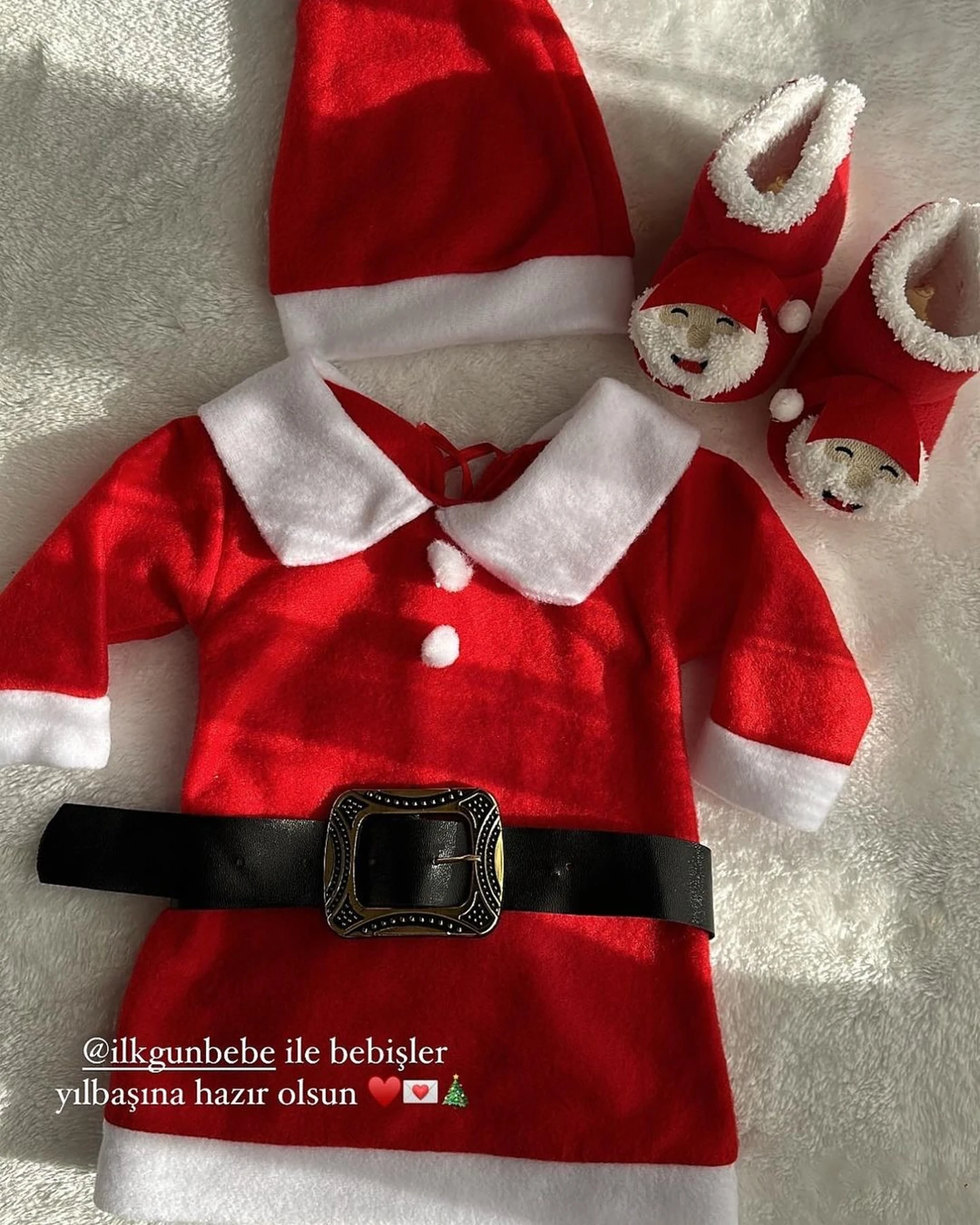 Noel Kostümlü Kemerli Şapkalı Elbise 