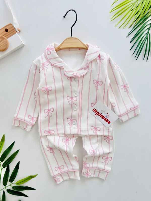 Fiyonk Temalı %100 Pamuk Bebe Yakalı Pijama Takımı