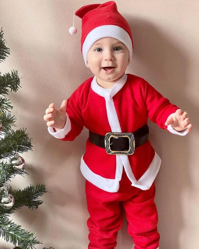 Noel Baba Kemerli Şapkalı Kostüm (dar kalıp bir beden büyük tercih edilmeli)