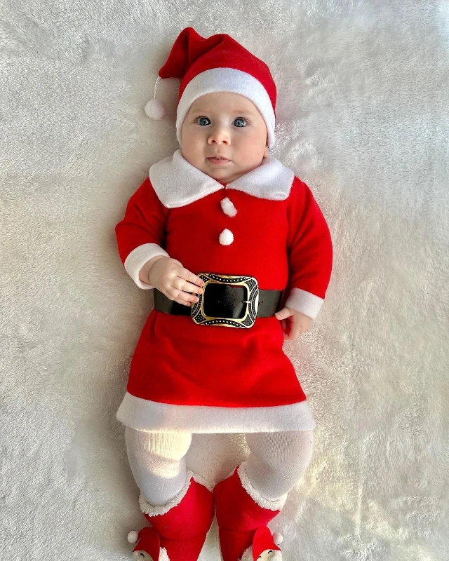 Noel Kostümlü Kemerli Şapkalı Elbise 