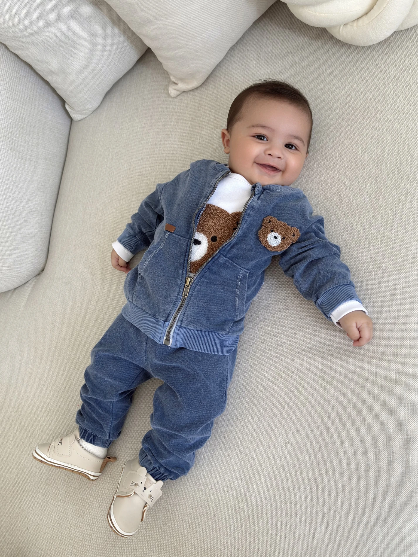 Teddy Nakışlı Kot Ceketli Premium Kalite 3’lü Takım