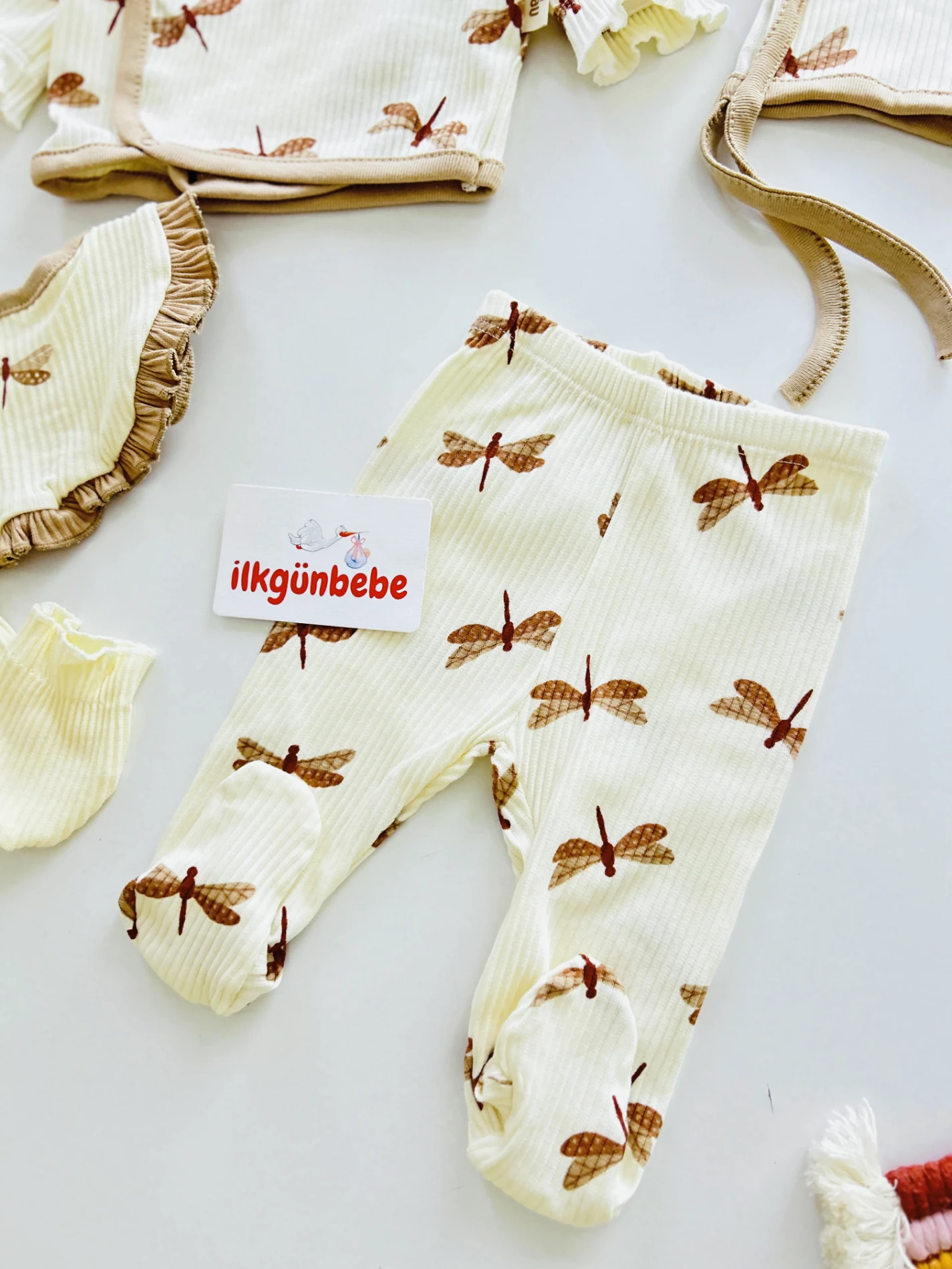 %100 Pamuk Kaşkorse Esnek Kumaş 5 Parça Yenidoğan Set