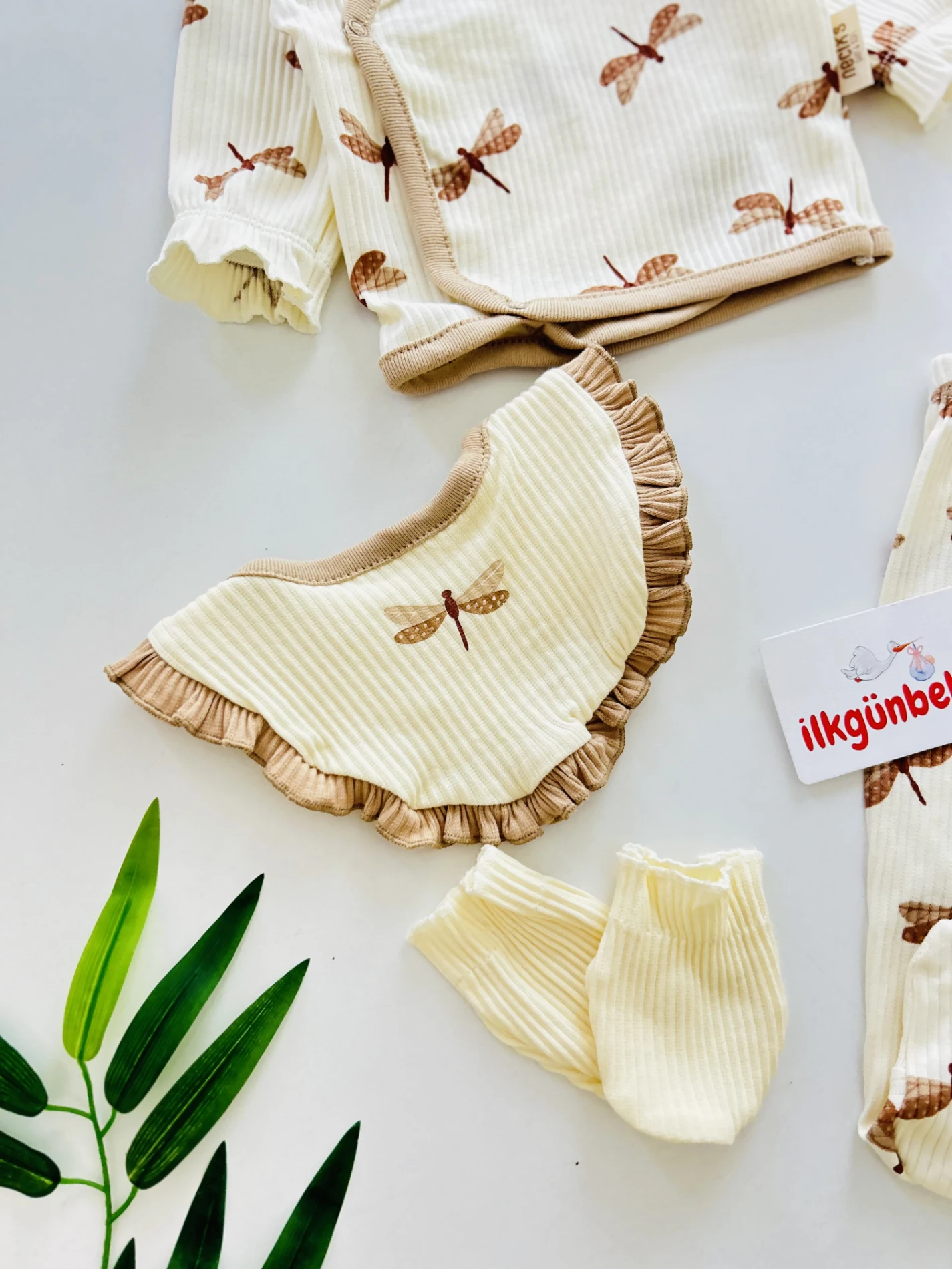 %100 Pamuk Kaşkorse Esnek Kumaş 5 Parça Yenidoğan Set