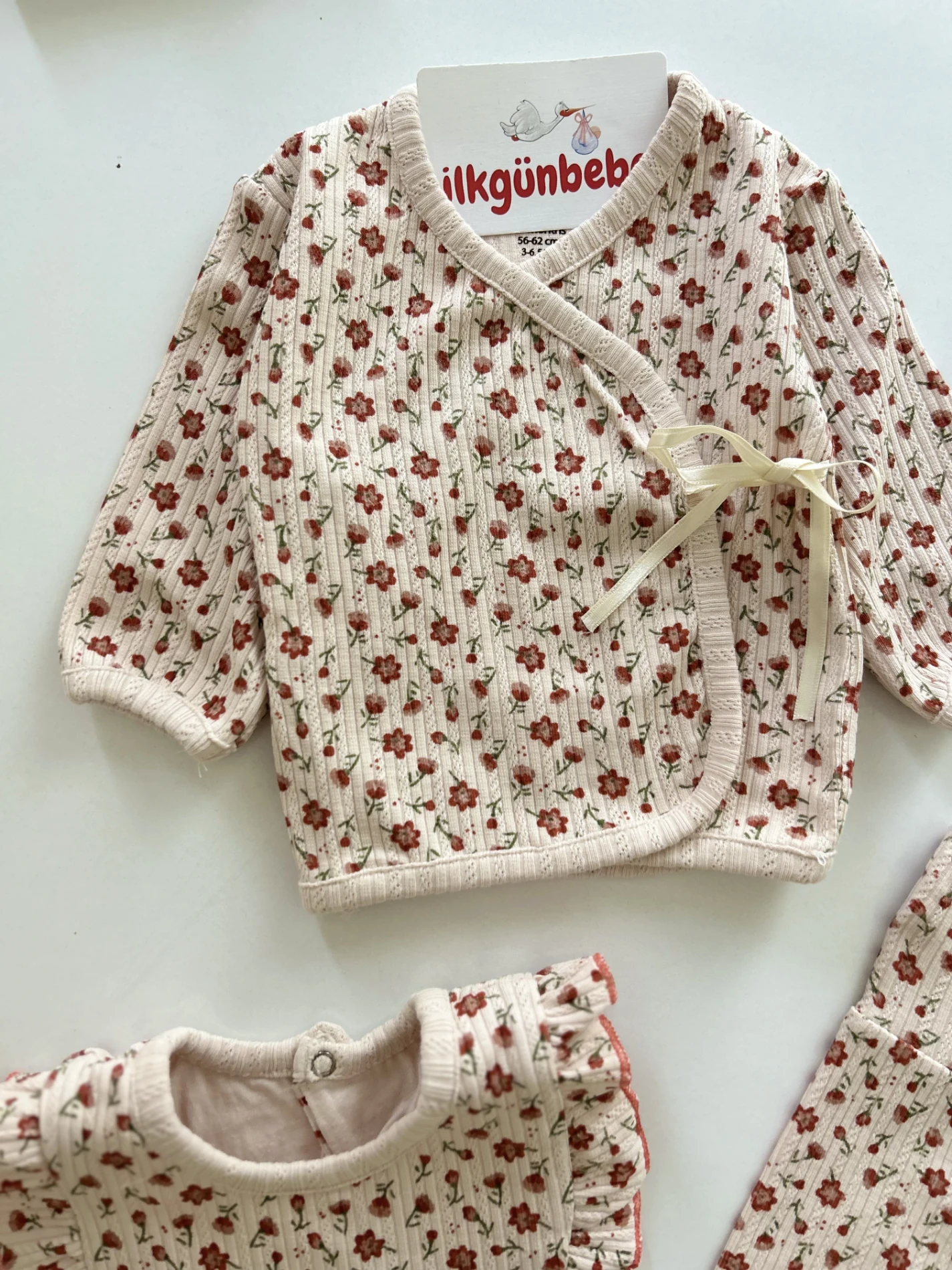 Çıtır Çiçek Desenli %100 Pamuk Kaşkorse Esnek Kumaş 5 Parça Yenidoğan Set