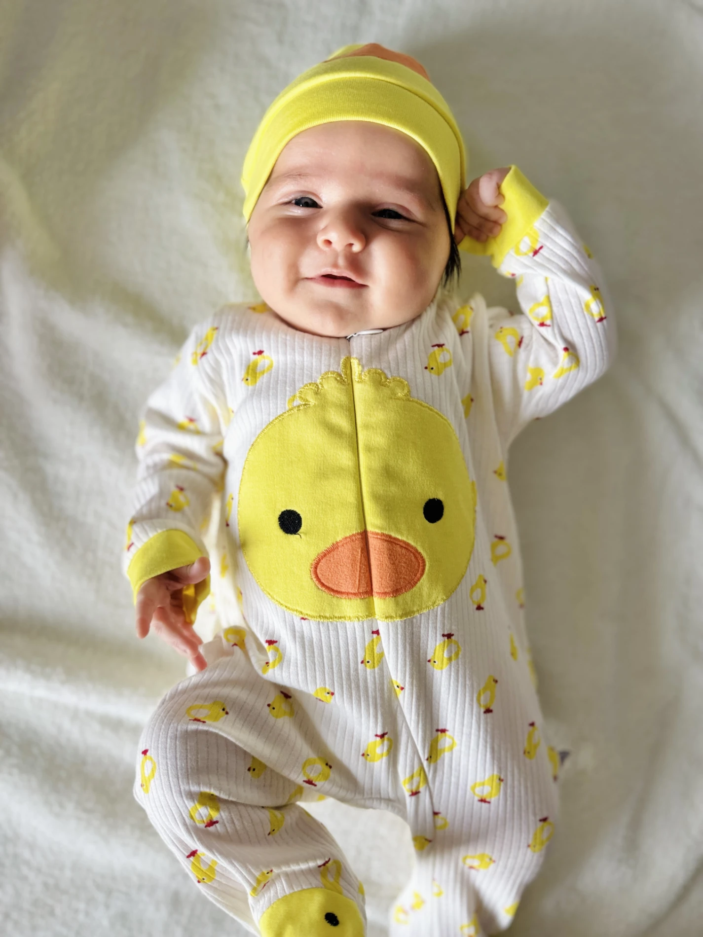 Civciv Desenli Ayaklı Şapkalı Unısex Mevsimlik Tulum