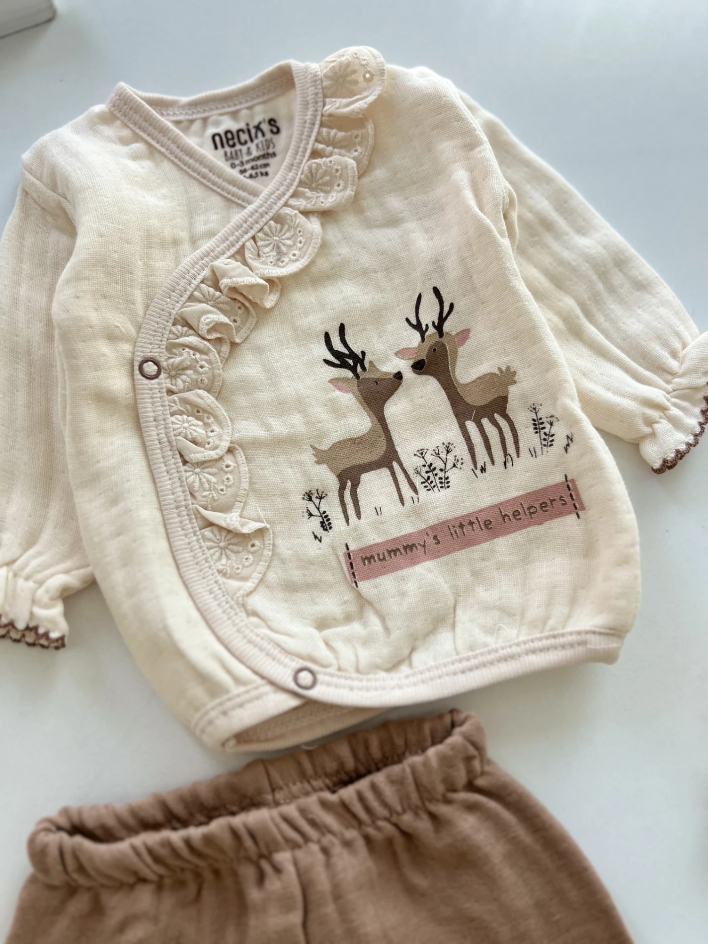 Geyik  Desenli %100 Pamuk Müslin Kumaş  Kaşkorse Esnek  5 Parça Yenidoğan Set