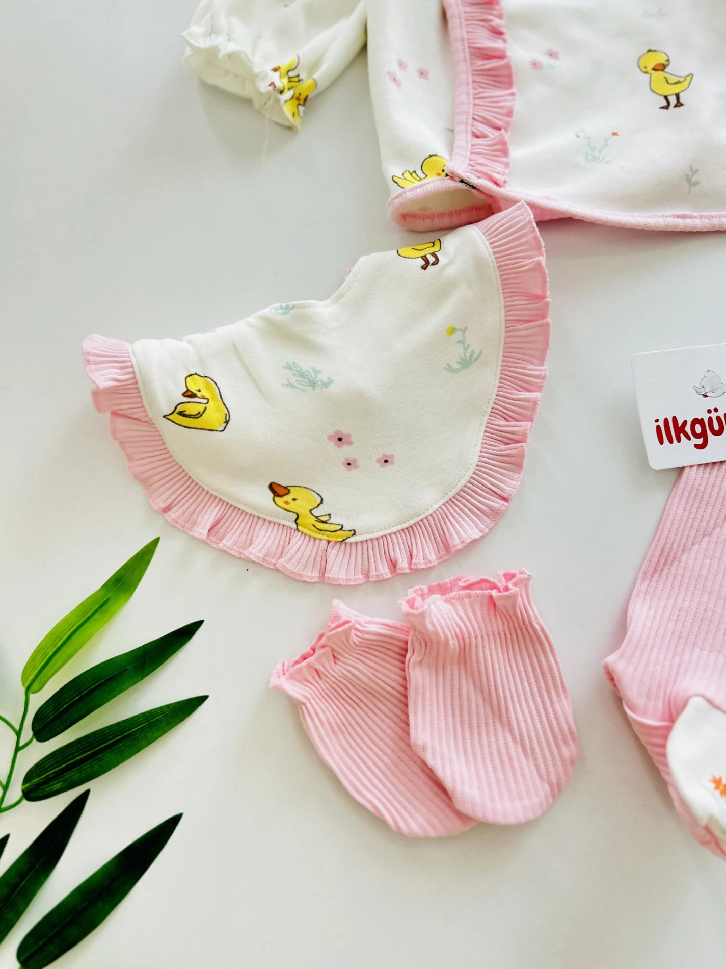 Ördek Desenli %100 Pamuk Müslin Kumaş  Kaşkorse Esnek  5 Parça Yenidoğan Set