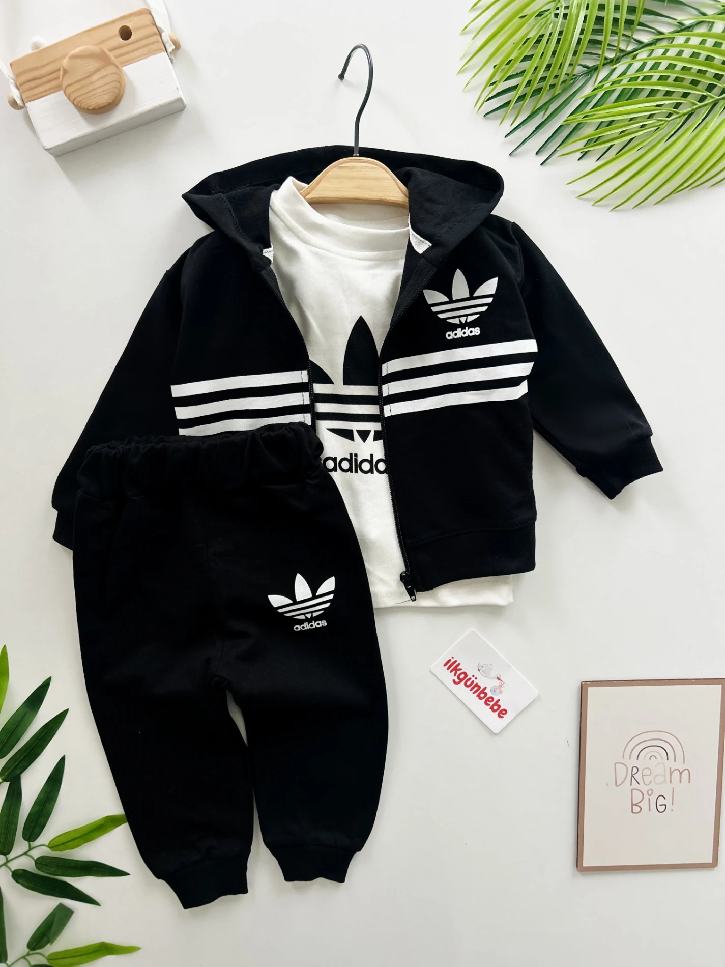 Marka Bodyli Hırkalı Eşofmanlı Unisex Mevsimlik 2 ip  %100 Pamuk 3’lü Takım