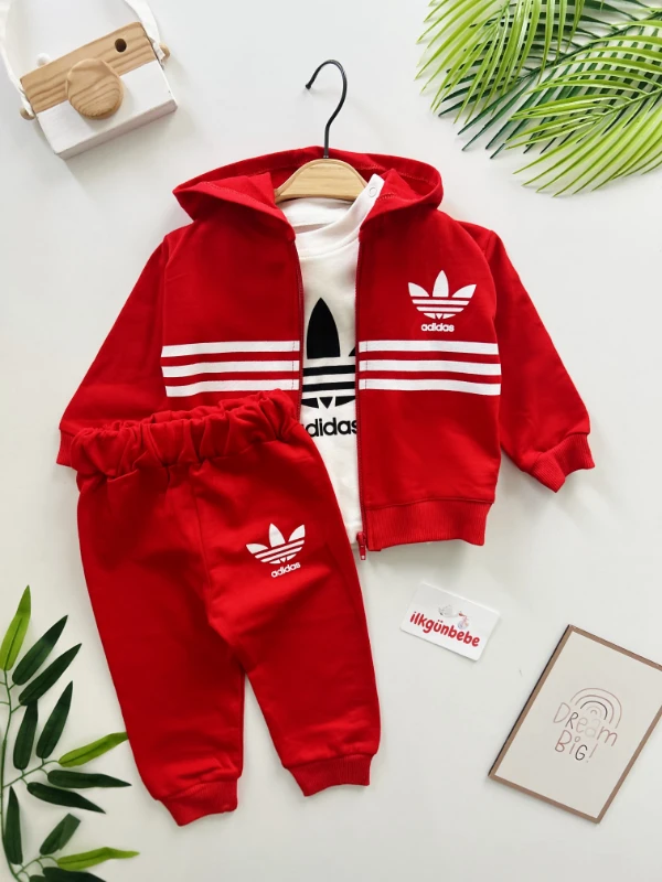 Marka Bodyli Hırkalı Eşofmanlı Unisex Mevsimlik 2 İp  %100 Pamuk 3’lü Takım