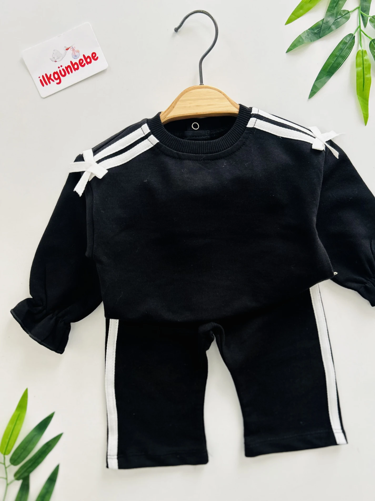 Fiyonk Detaylı Şeritli %100 Pamuk 2’li Takım