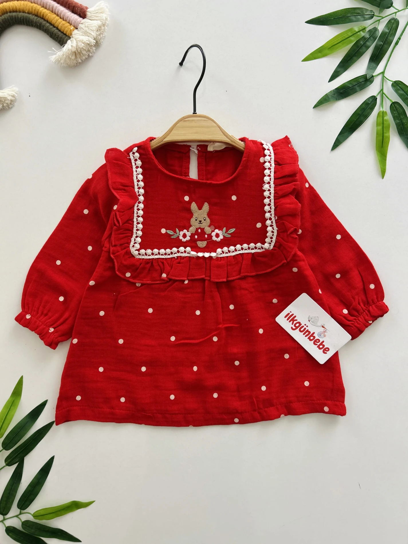 Tavşan Nakışlı Müslin Elbise