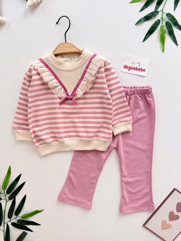 Güpür Yaka Fiyonk Detaylı Mevsimlik Takım