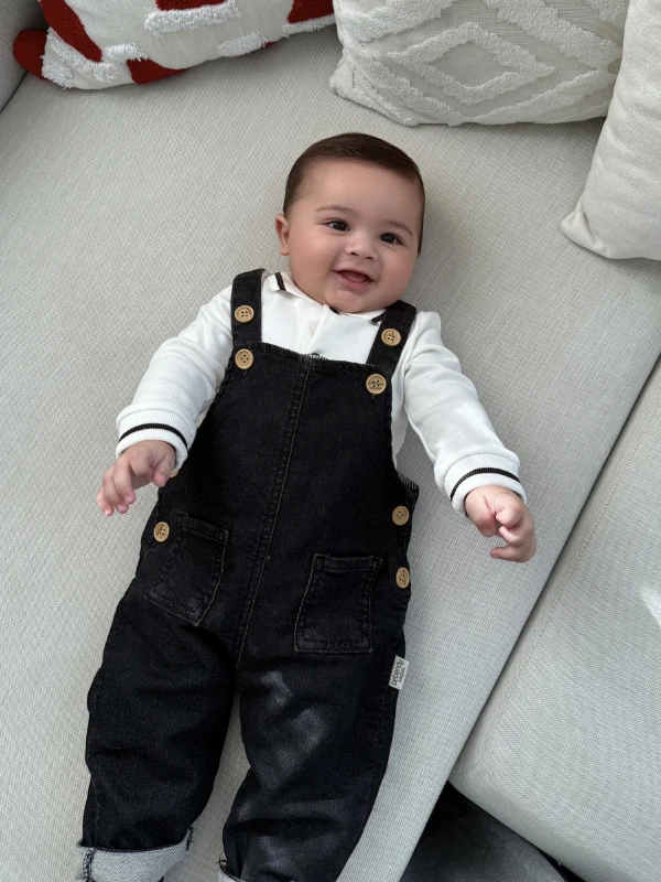 Polo Yaka Sweatshirt Kot Likralı Salopetli 2’li Takım