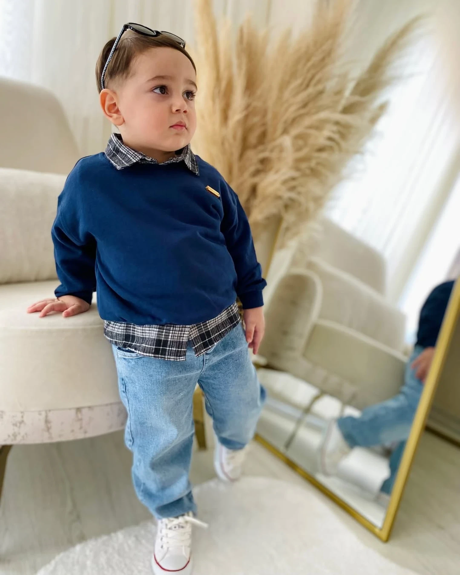 Premium Kalite Erkek Bebek Gömlek Sweatshirt Ve Kot Pantolon 3'Lü Takım 