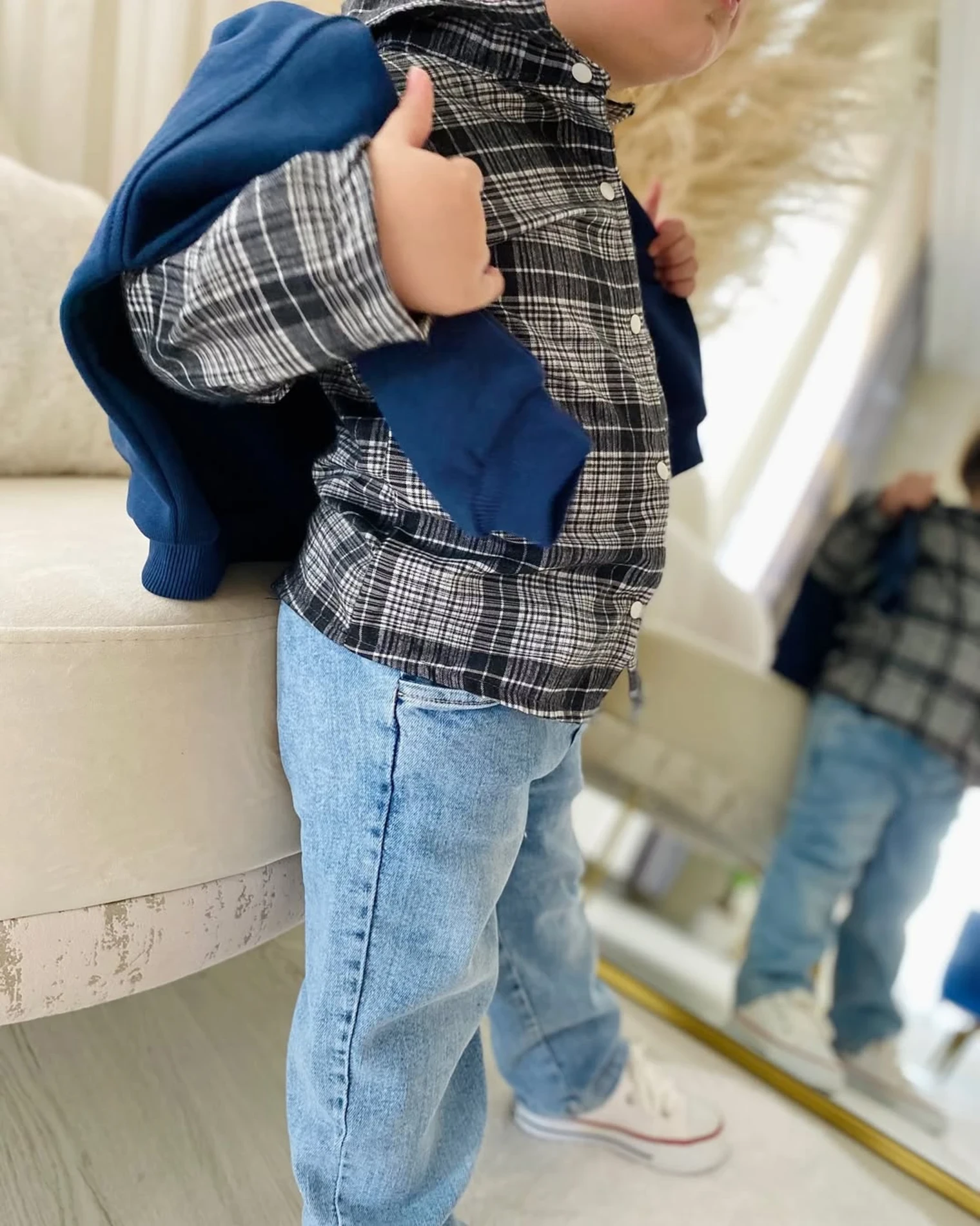 Premium Kalite Erkek Bebek Gömlek Sweatshirt Ve Kot Pantolon 3'Lü Takım 