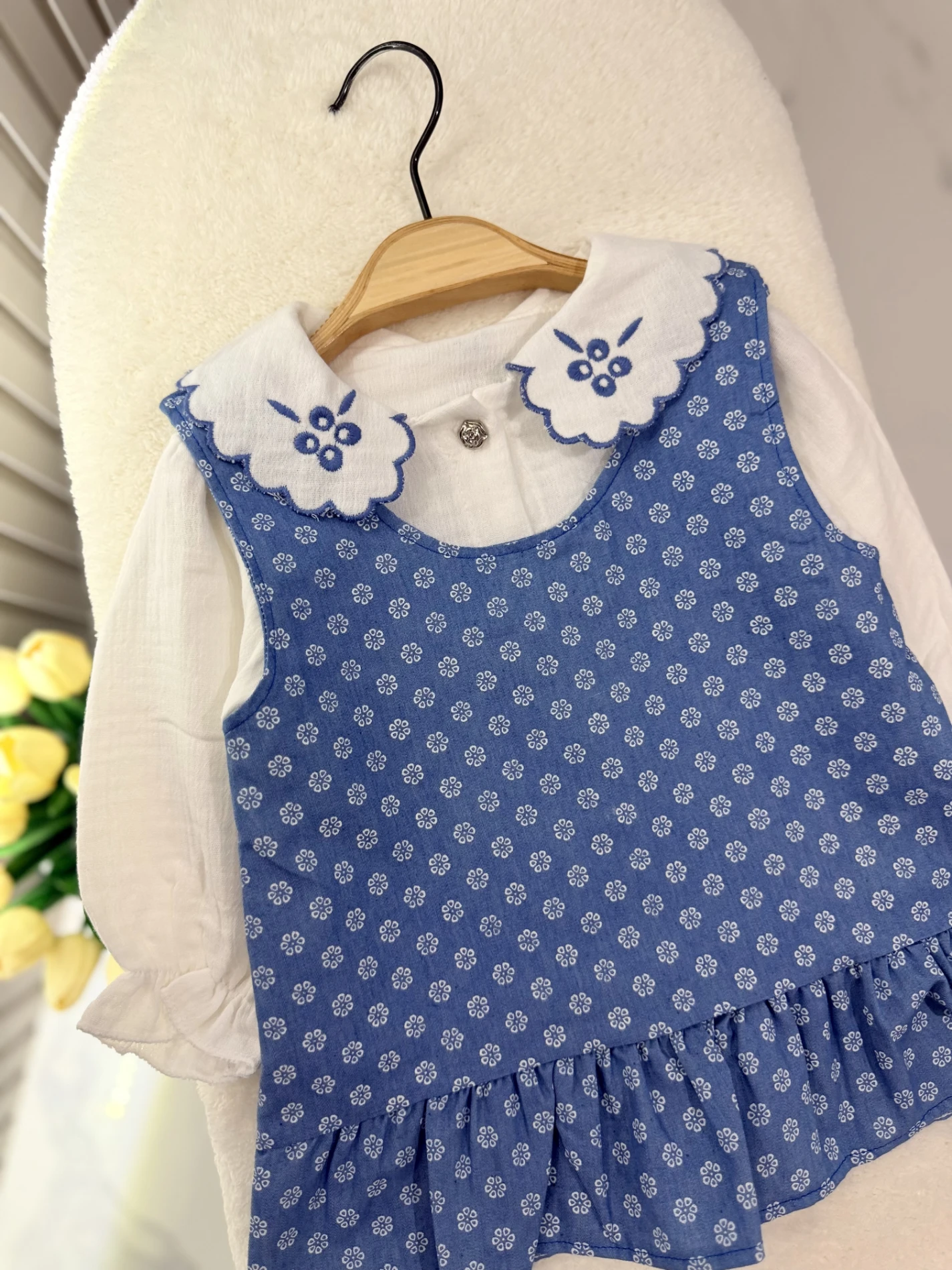 Çan Çiçeği Nakışlı Premium Kalite Gömlek Jile Set