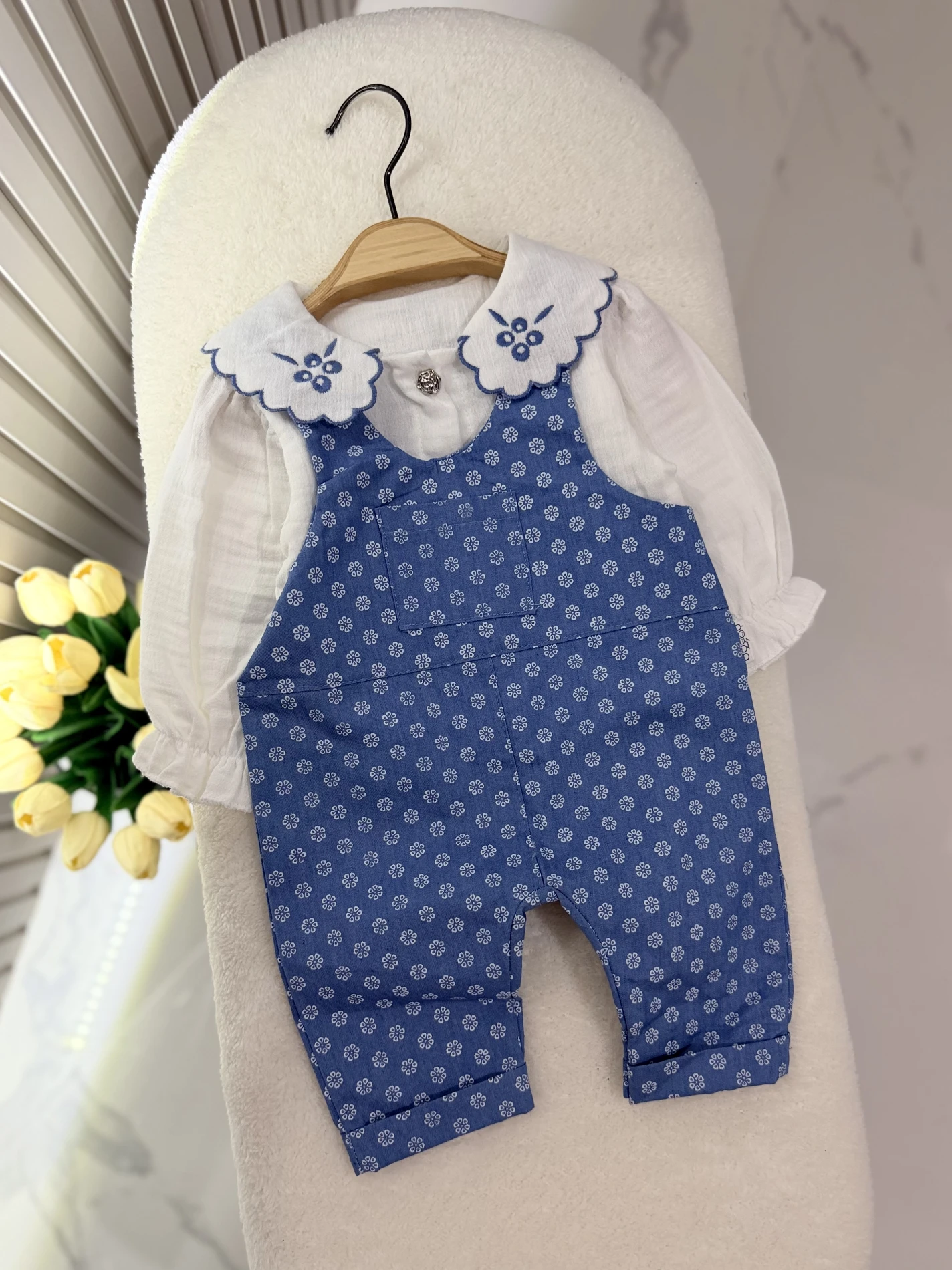 Çan Çiçeği Nakışlı Premium Kalite Gömlek Salopet Set