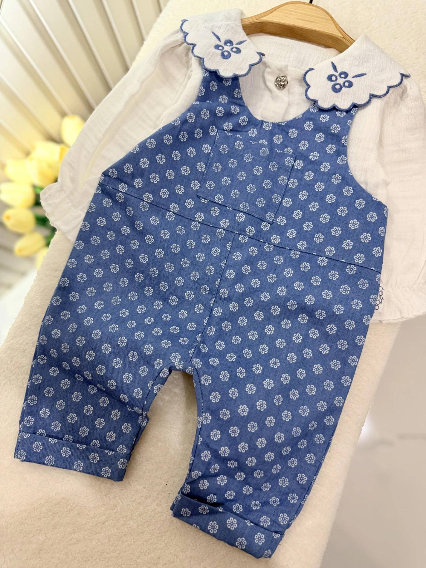 Çan Çiçeği Nakışlı Premium Kalite Gömlek Salopet Set