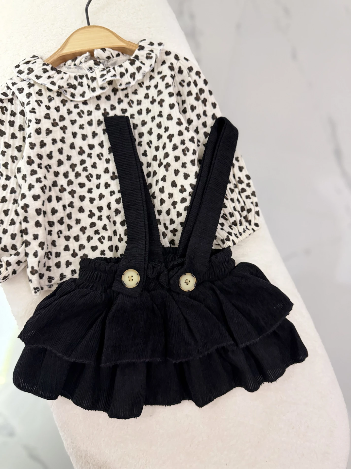 Leopar Desenli Müslin Gömlekli Kadife Salopet Set