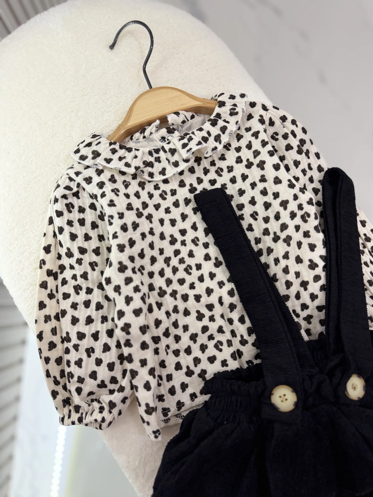 Leopar Desenli Müslin Gömlekli Kadife Salopet Set