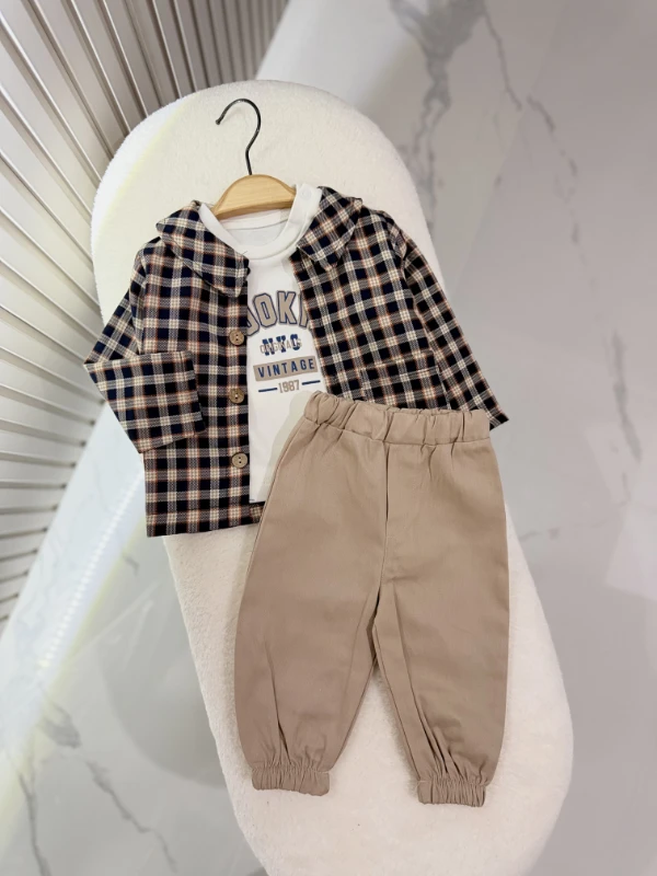 Ekose Gömlekli Premium Kalite 3’lü Takım