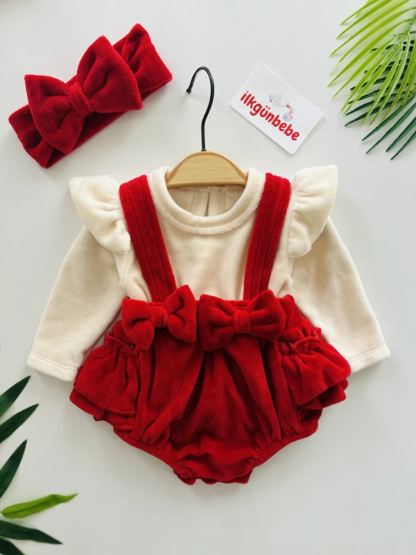 Fiyonklu Kadife Kumaş Bandana Elbise Set