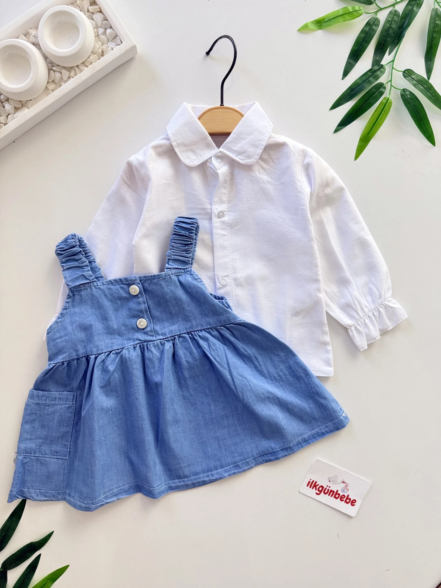 Keten Gömlekli Kot Jileli Elbise Set