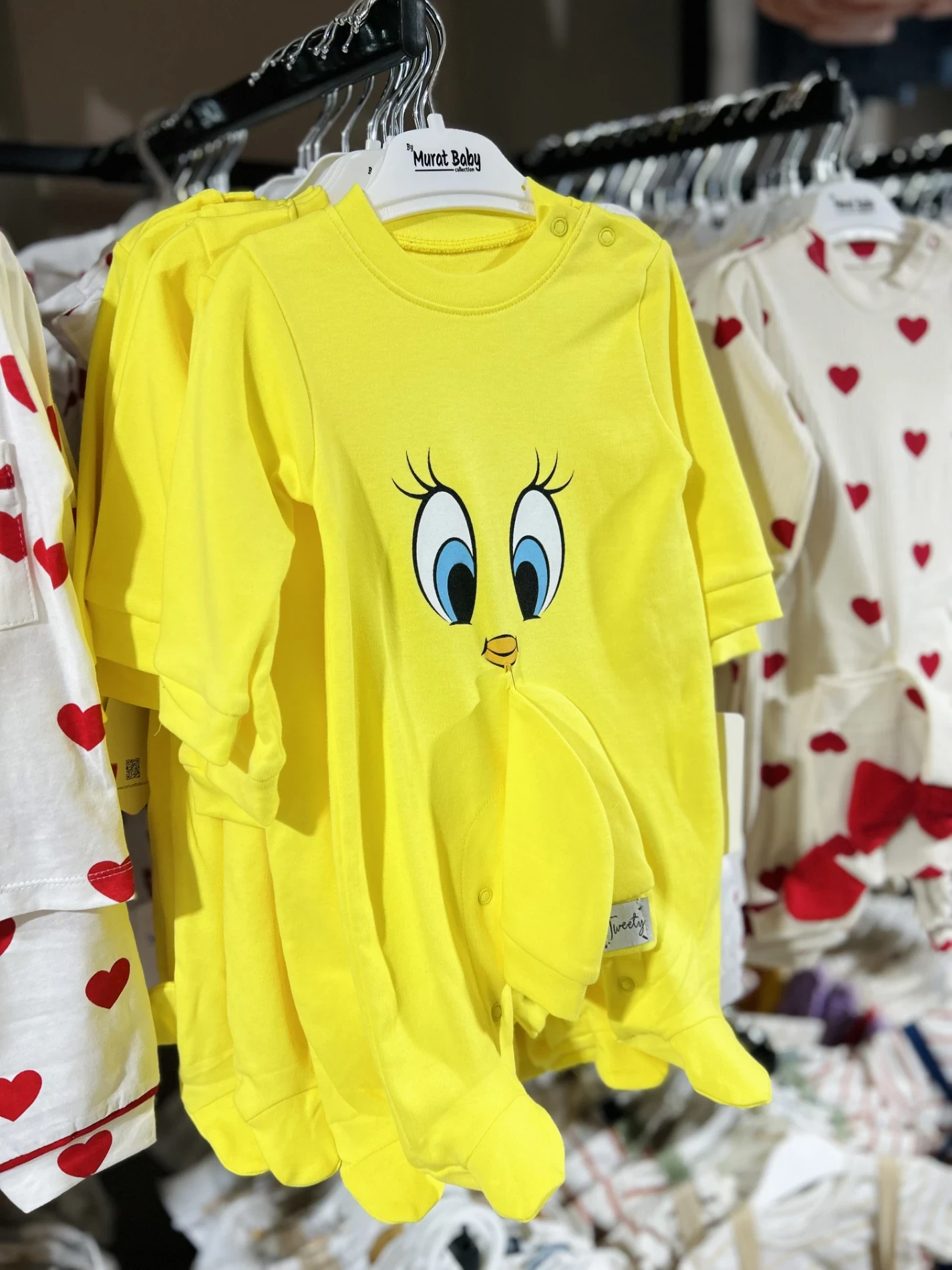 Tweety desenli %100 Pamuk Şapkalı Unisex Tulum Set