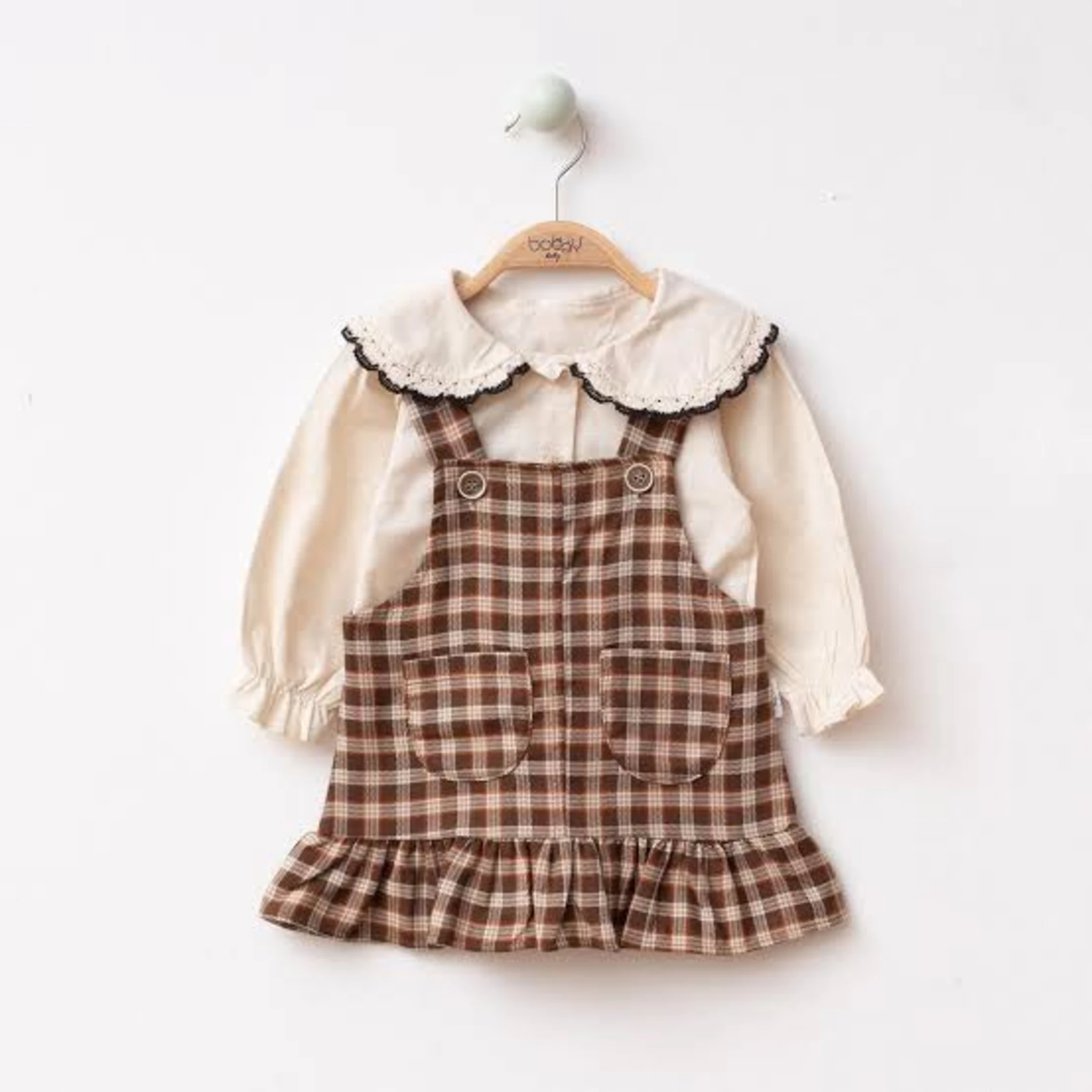 Keten Gömlekli Ekose Desenli Jile Elbise Set