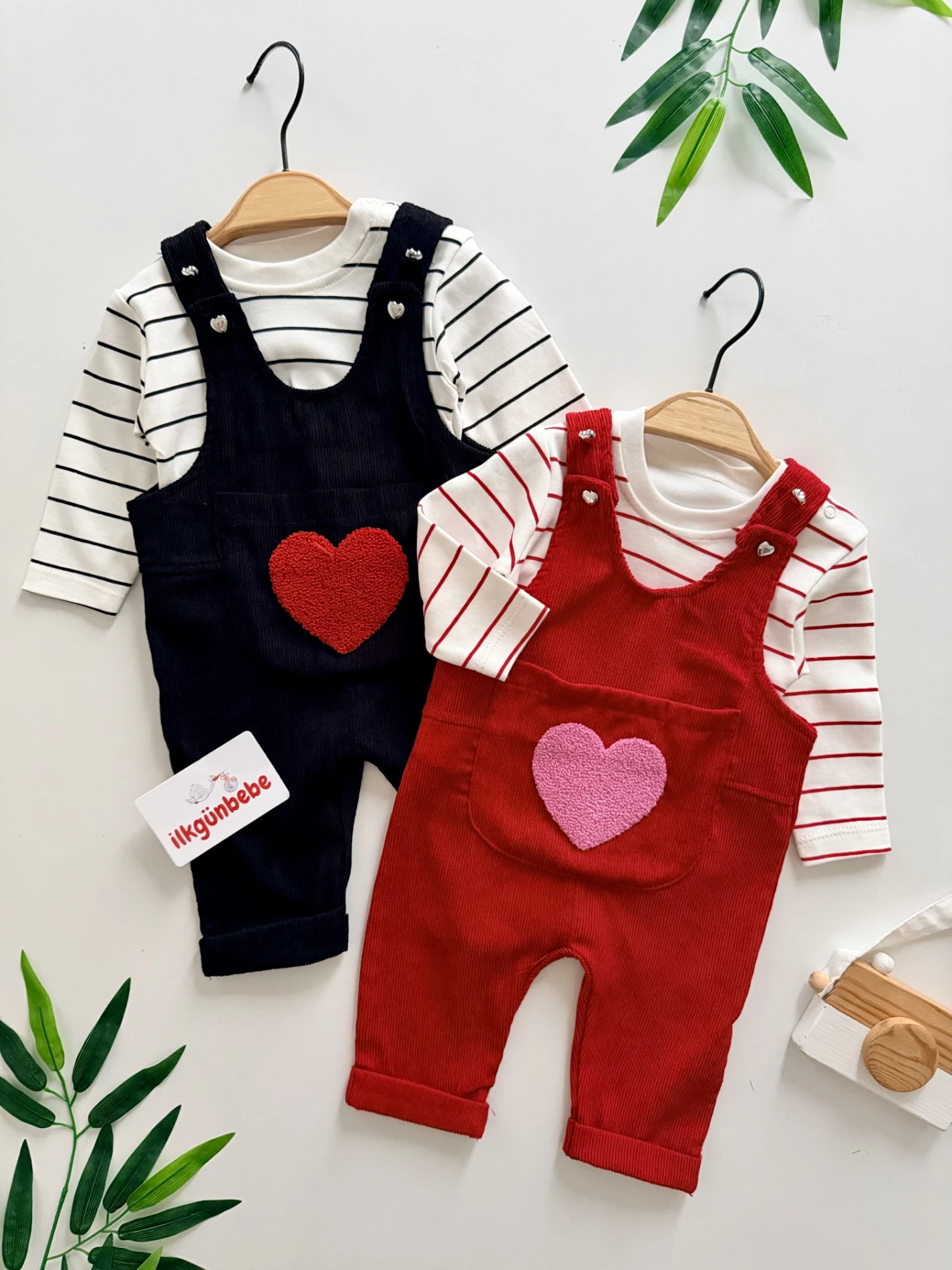 Kalp Punch İşlemeli Kadife Salopet & Body