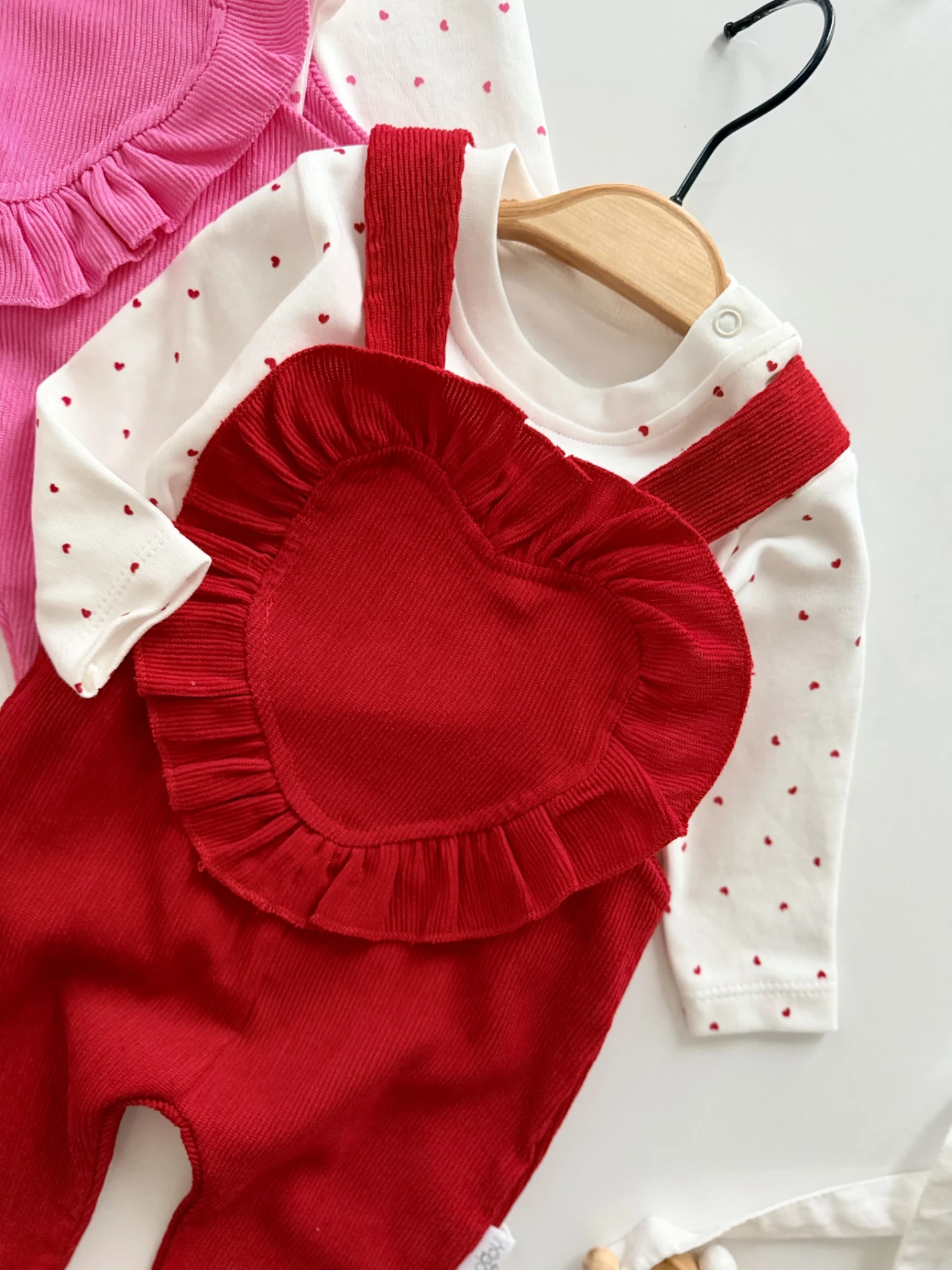 Kalp Tasarımlı Kadife Salopet & Puantiye Body