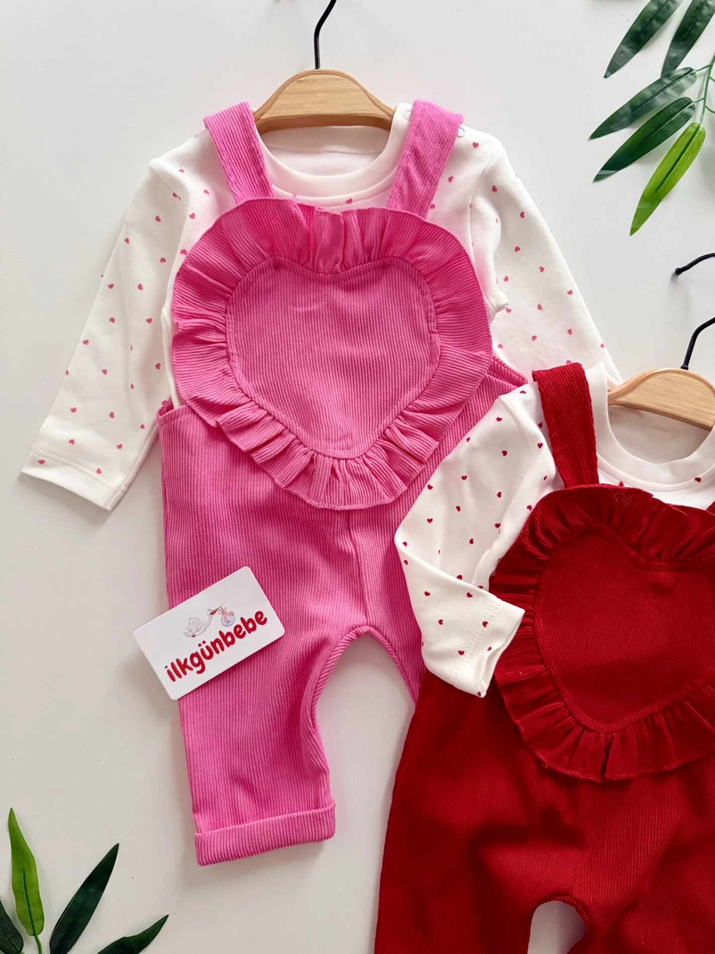 Kalp Tasarımlı Kadife Salopet & Puantiye Body