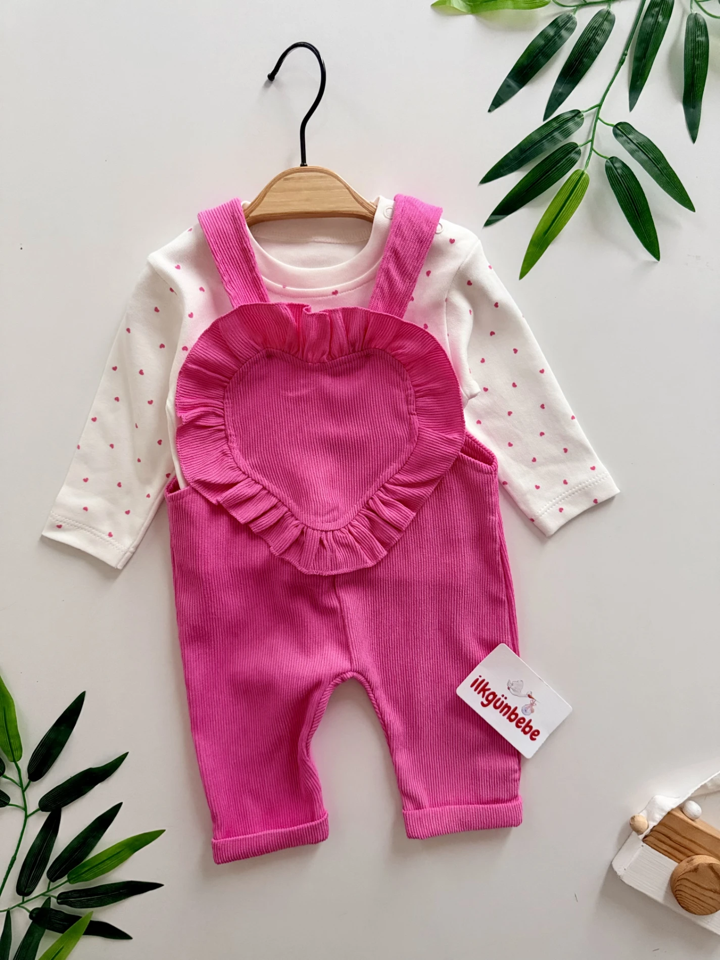 Kalp Tasarımlı Kadife Salopet & Puantiye Body