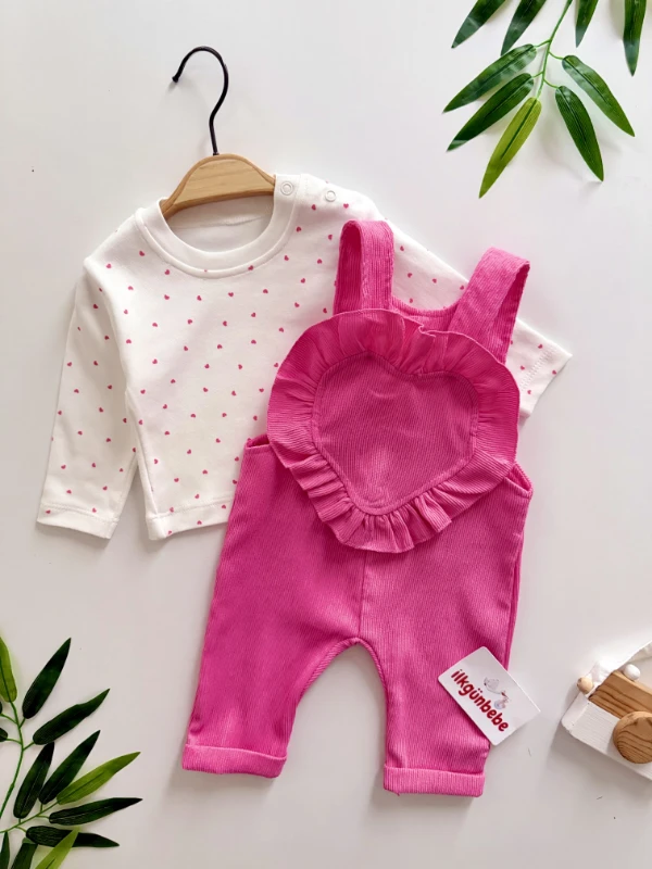 Kalp Tasarımlı Kadife Salopet & Puantiye Body