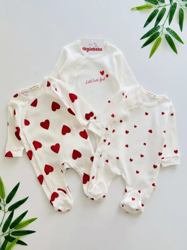 Love Temalı %100 Pamuk 3’lü Tulum Set