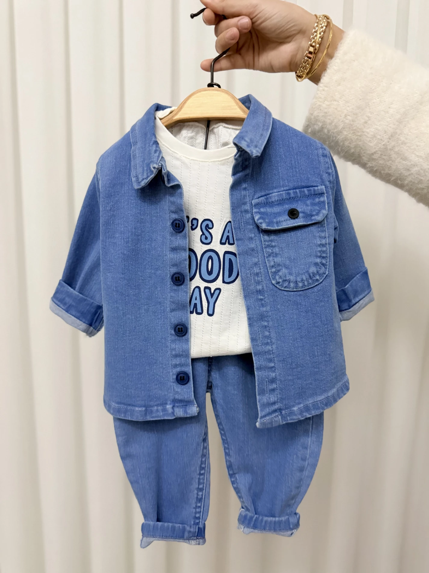 Likralı Esnek Kot Ceket Pantalon 3’lü Takım